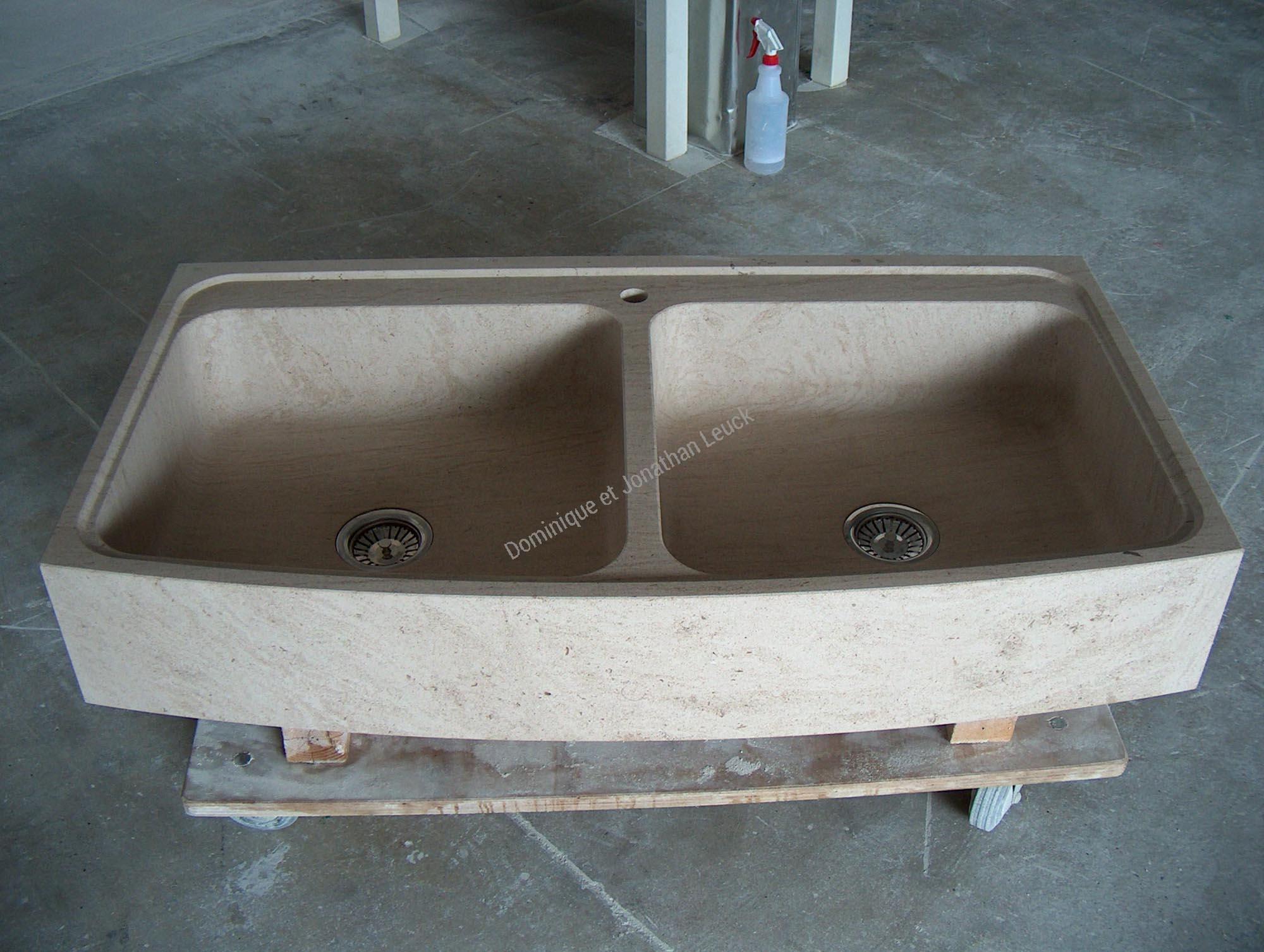 Evier double bac en pierre type Moca Crème