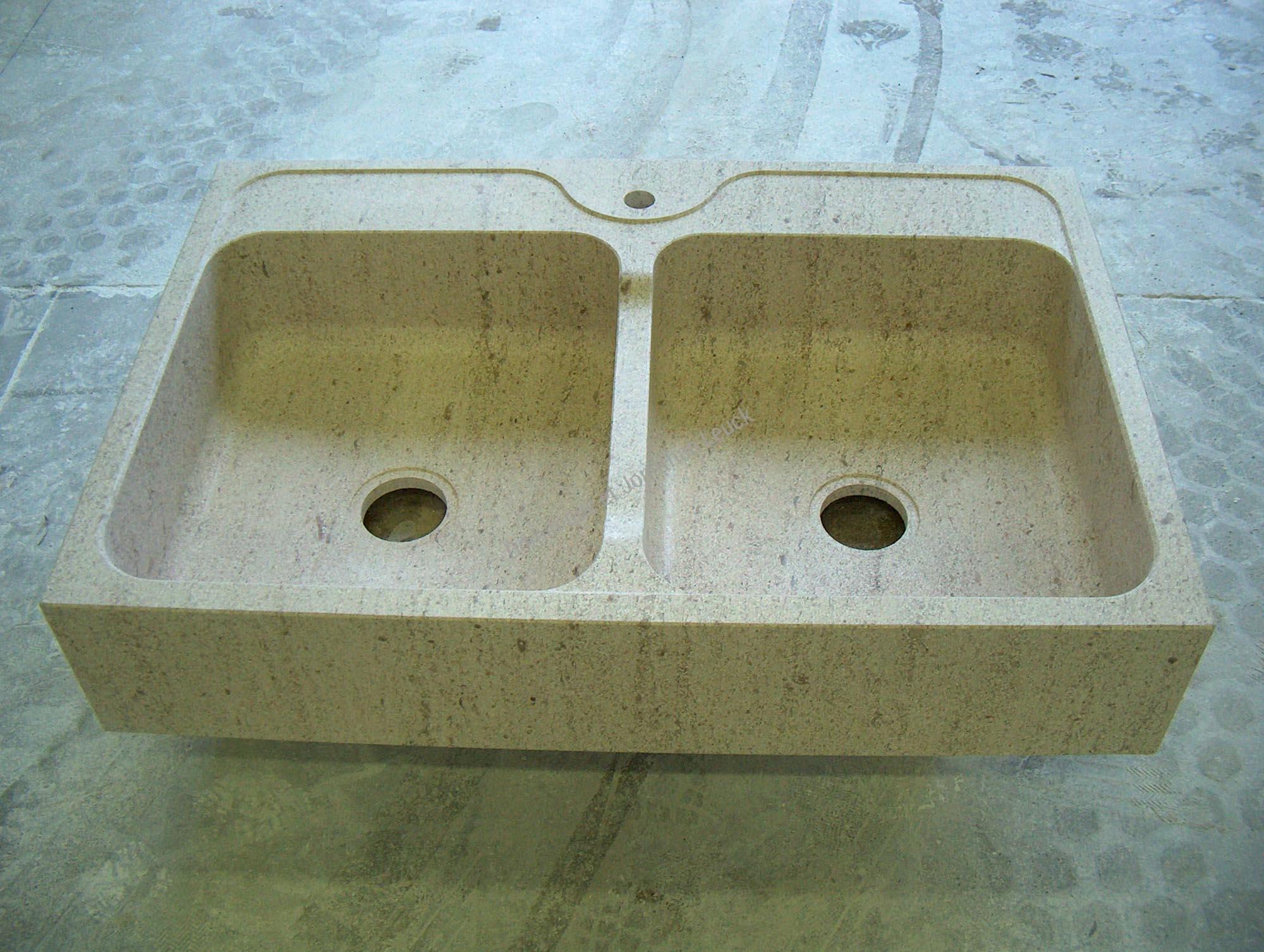 Evier double bac en pierre type Moca Crème