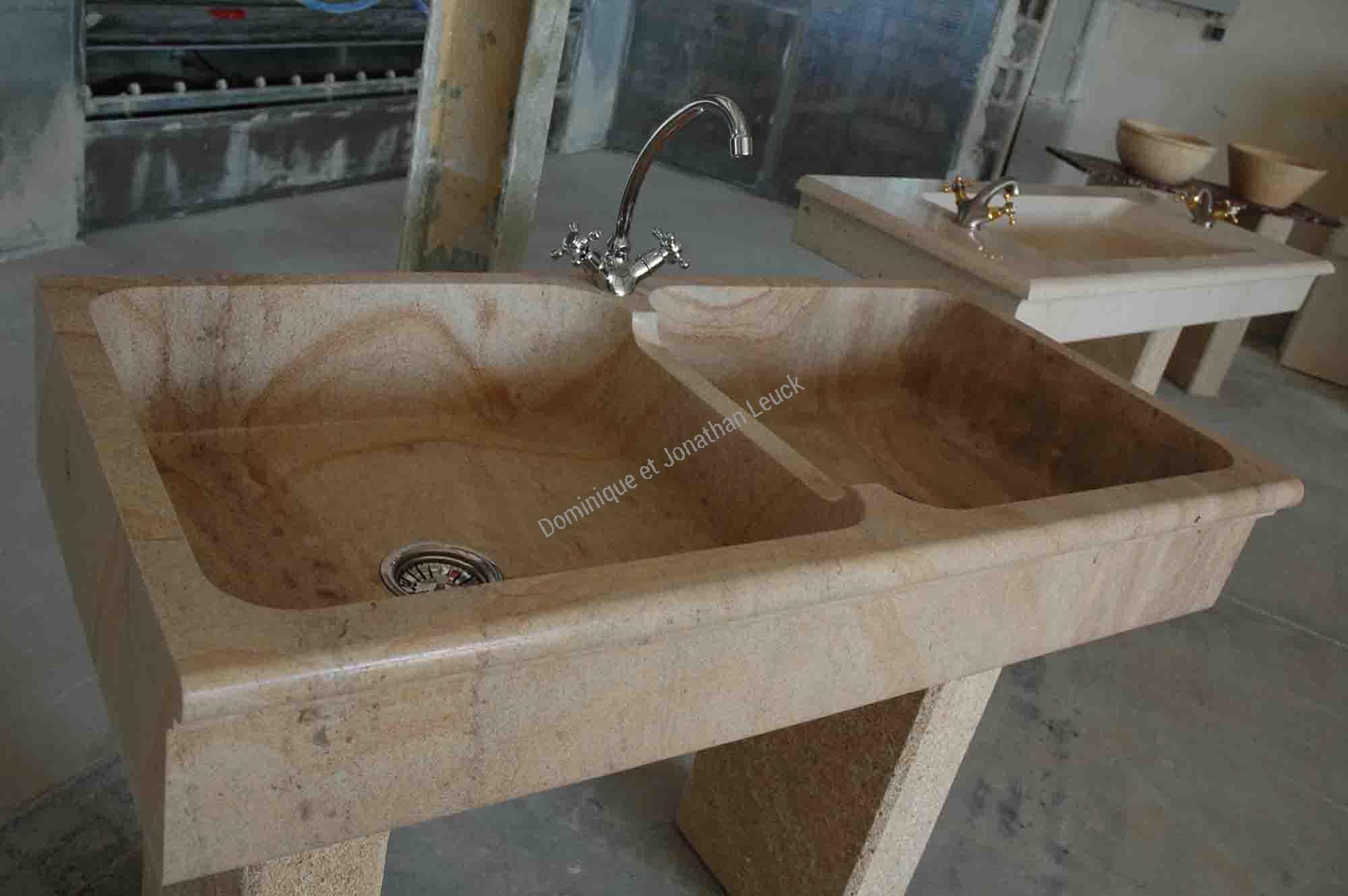 Evier double bac en pierre type Moca Crème